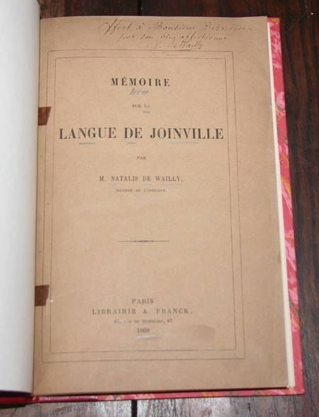 WAILLY (Natalys). Mémoire sur la langue de Joinville