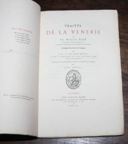 Bud&eacute; - Traitt&eacute; de la v&eacute;nerie - 1861 - EO. Photo 1.