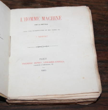 LA METTRIE. L'homme machine. Photo 0.