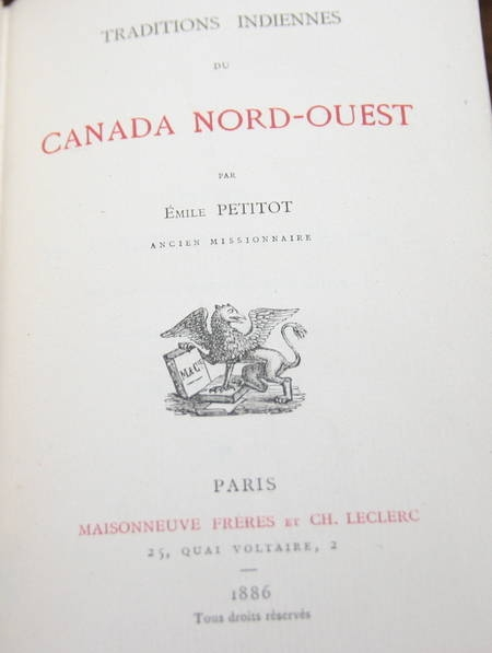 Traditions indiennes du Canada nord-ouest 1886. Photo 0.