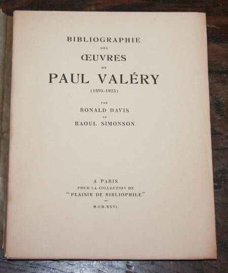 Bibliographie des oeuvres de Paul Val&eacute;ry (1895-1925). Photo 1.