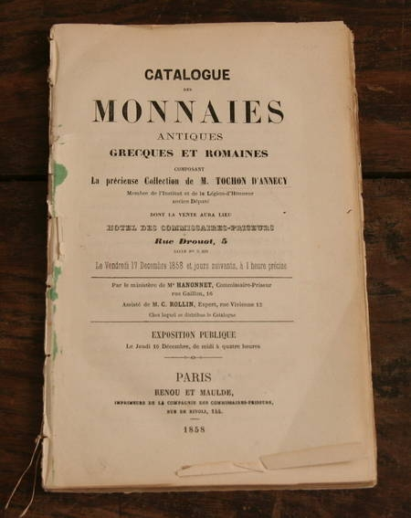 . Catalogue de monnaies antiques grecque et romaines composant la précieuse collection de M. Tochon d'Annecy