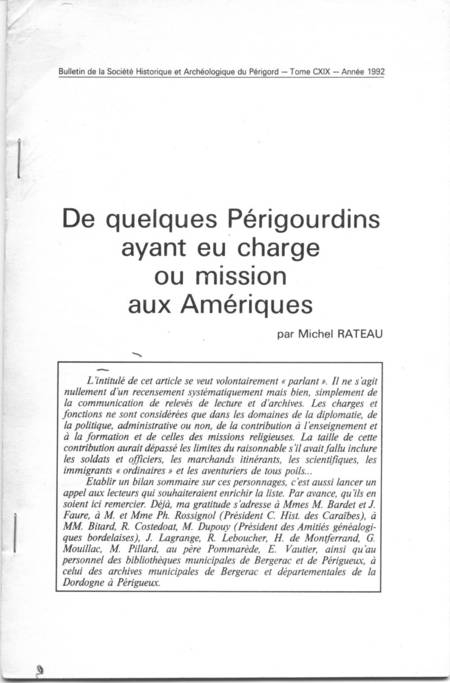 [P&eacute;rigord] P&eacute;rigourdins en Am&eacute;riques - Michel Rateau. Photo 0.