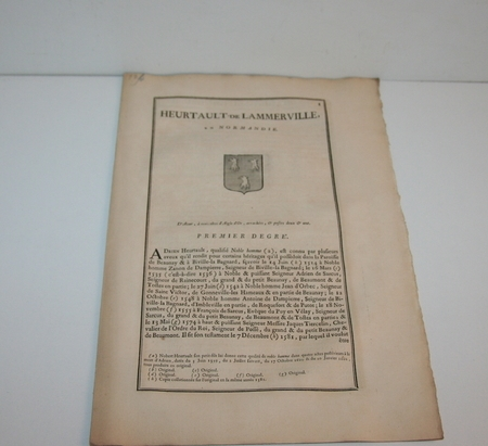Hozier G&eacute;n&eacute;alogie Heurtault Lammerville Normandie 1762. Photo 0.