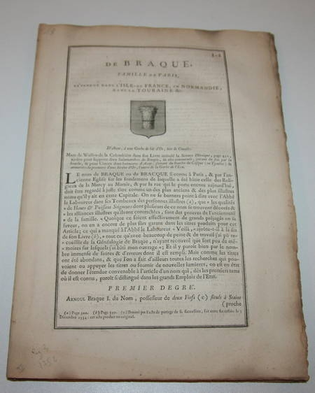 Hozier. G&eacute;n&eacute;alogie de Braque 1762 Paris. Photo 3.