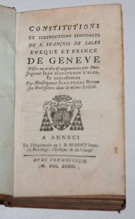 Constitutions et instructions synodales de St Fran&ccedil;ois de Sales &eacute;veque de Gen&egrave;ve. Photo 1.