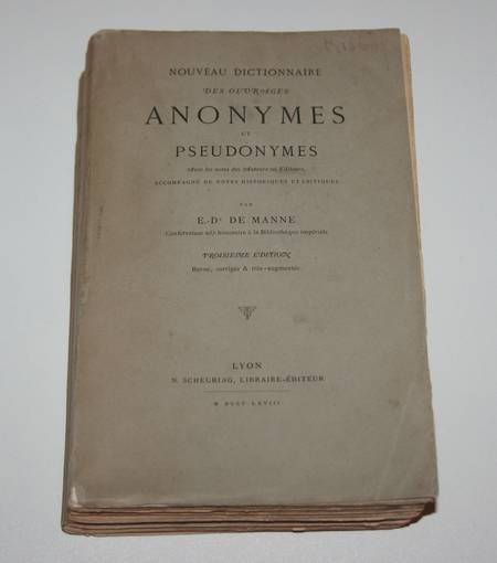 MANNE - Nouveau dictionnaire des ouvrages anonymes et pseudonymes - 1868. Photo 0.