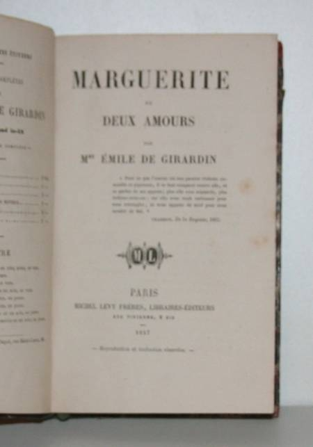 Mme de GIRARDIN - Marguerite ou deux amours - 1857. Photo 1.