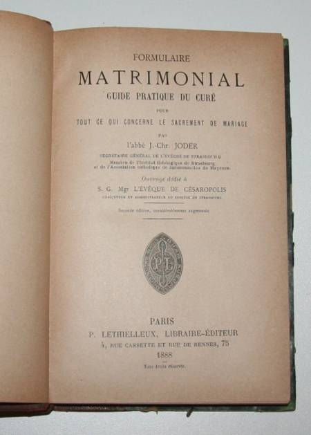 Joder - Formulaire matrimonial - Paris 1888 - Reli&eacute;. Photo 0.
