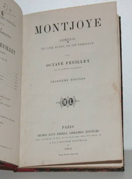 Feuillet - Montjoye. Com&eacute;die en cinq actes, en six tableaux - 1864. Photo 1.