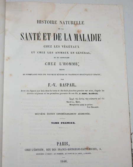 RASPAIL Sant&eacute; chez les v&eacute;g&eacute;taux, les animaux et l'homme. Photo 3.