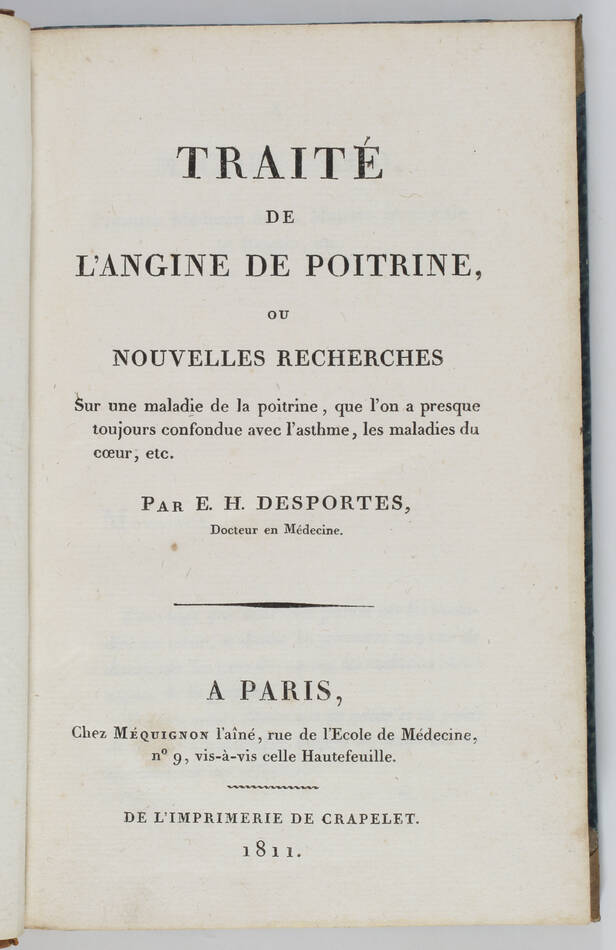 DESPORTES - Traité de l angine de poitrine, nouvelles recherches - 1811 - Photo 1, livre ancien du XIXe siècle