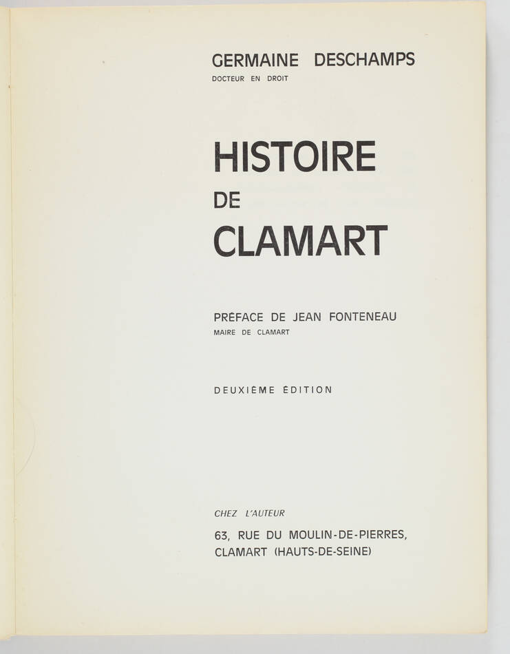 [ Hauts-de-Seine ] DESCHAMPS - Histoire de Clamart - 1968 - Photo 0, livre rare du XXe siècle