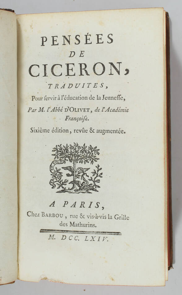 Pensées de Cicéron - Paris, Barbou, 1764 - Traduction de l abbé d Olivet - Photo 1, livre ancien du XVIIIe siècle