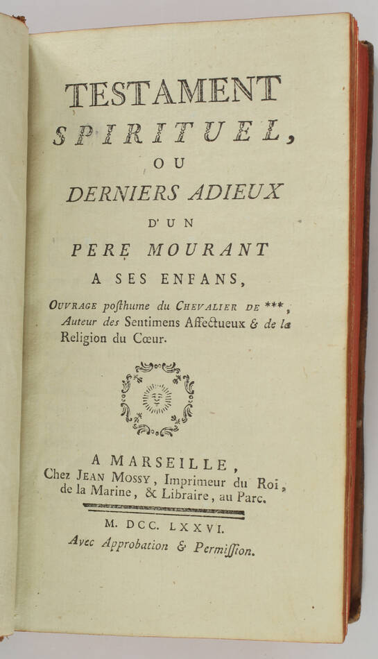 Testament spirituel d un père mourant - 1776 - Edition de Marseille - Ex-libris - Photo 1, livre ancien du XVIIIe siècle