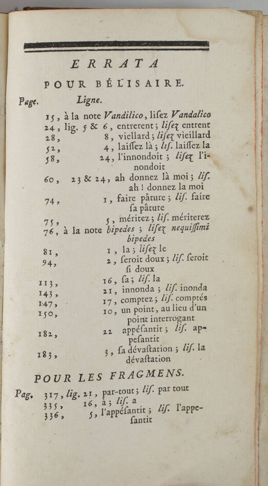 MARMONTEL - Bélisaire - 1767 - Figures - Avec le feuillet d errata - Photo 0, livre ancien du XVIIIe siècle