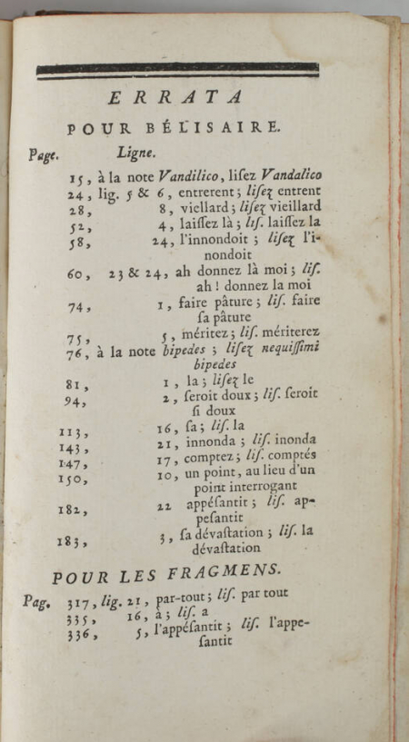 MARMONTEL - Bélisaire - 1767 - Figures - Avec le feuillet d'errata - Photo 0, livre ancien du XVIIIe siècle