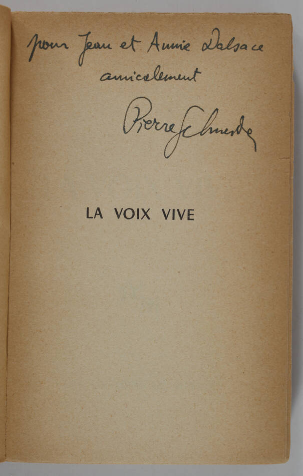 Pierre SCHNEIDER - La voix vive - Editions de Minuit, 1953 - Envoi - Photo 0, livre rare du XXe siècle
