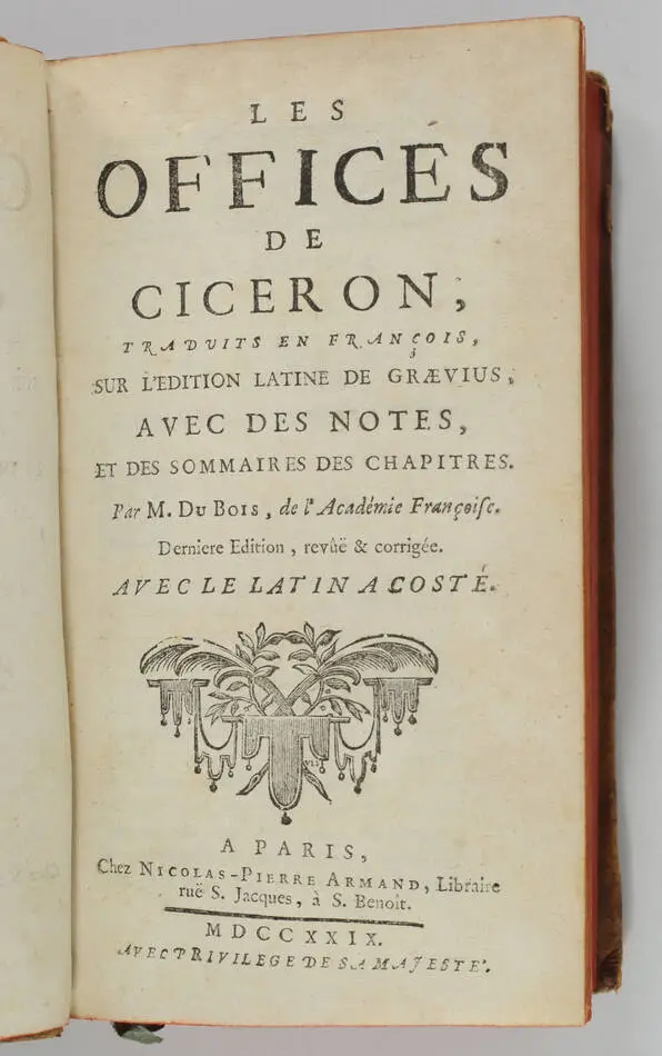 CICERON - Les offices - traduits en françois sur Graevius par M. Dubois - 1729 - Photo 1, livre ancien du XVIIIe siècle