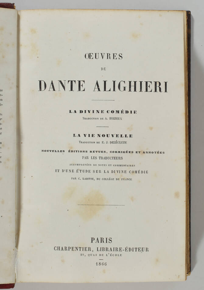 DANTE - La divine comédie - La vie nouvelle - Charpentier, 1869 - Relié - Photo 1, livre rare du XIXe siècle