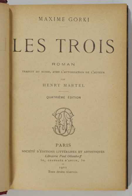 Maxime GORKI - Les trois - Roman - 1902 - Relié - Photo 1, livre rare du XXe siècle