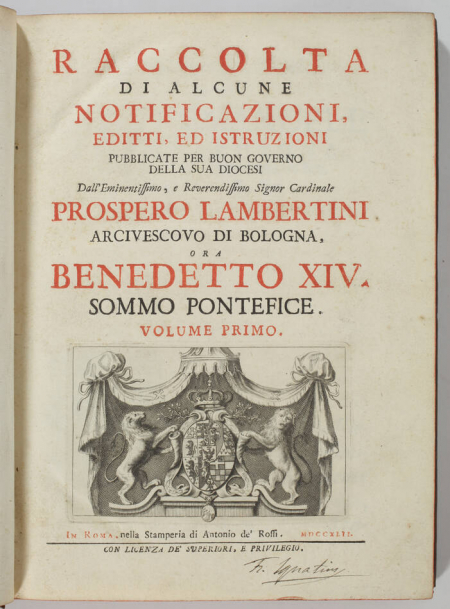 [Italie Bologne] Lambertini - Raccolta di alcune notificazioni 1742 - 2 vol in-4 - Photo 2, livre ancien du XVIIIe siècle
