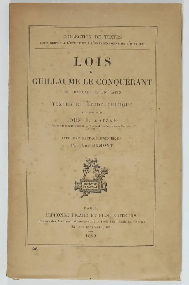 [Moyen-Age, Angleterre] MATZKE - Lois de Guillaume le Conquérant - 1899 - Photo 0, livre rare du XIXe siècle