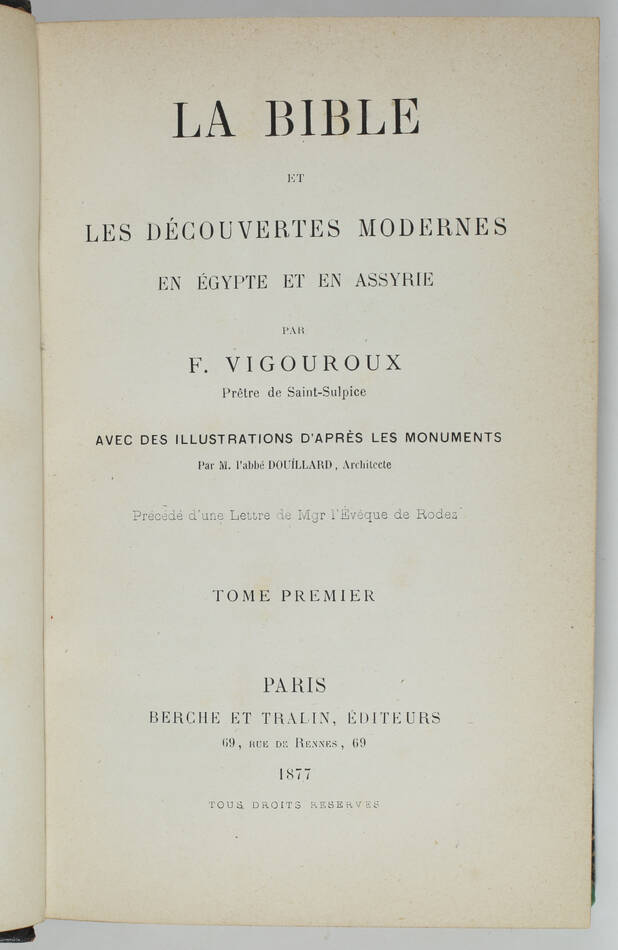VIGOUROUX - La Bible et les découvertes modernes en Egypte et en Assyrie - 1877 - Photo 2, livre rare du XIXe siècle