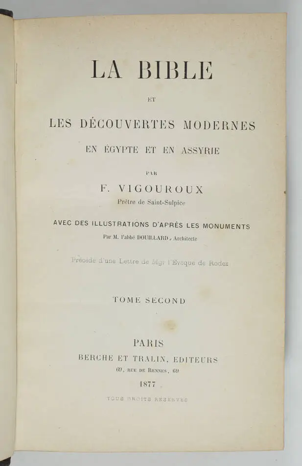 VIGOUROUX - La Bible et les découvertes modernes en Egypte et en Assyrie - 1877 - Photo 3, livre rare du XIXe siècle