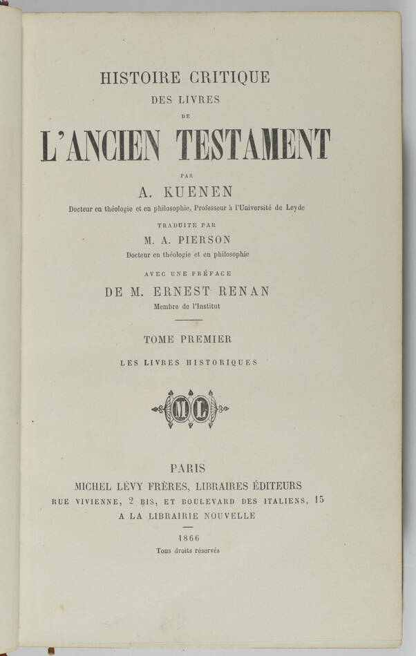 KUENEN - Histoire des livres de l Ancien Testament - 1866-1879 - Ex-libris - Photo 2, livre rare du XIXe siècle
