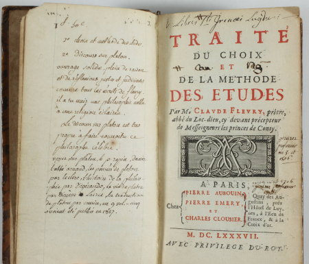 FLEURY (Claude). Traité du choix et de la méthode des études, par Me Claude Fleury, prêtre abbé du Loc-Dieu, ci-devant précepteur de Messeigneurs les princes de Conty, livre ancien du XVIIe siècle