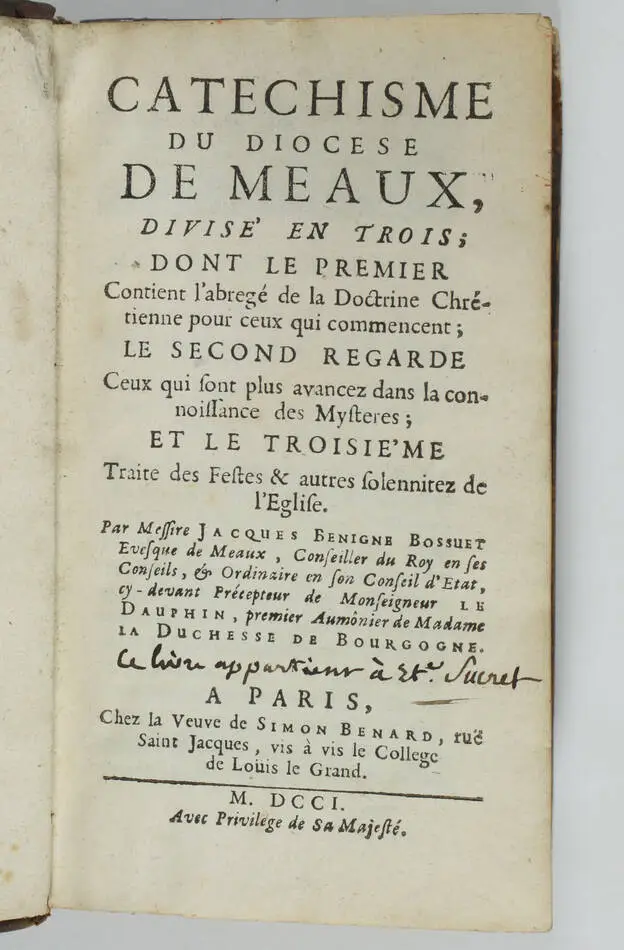 BOSSUET - Catéchisme du diocèse de Meaux - 1701 - Photo 1, livre ancien du XVIIIe siècle