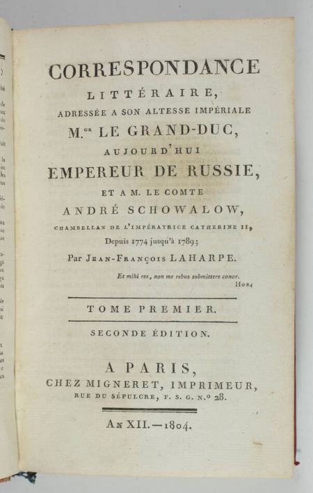 Correspondance littéraire au grand duc de Russie et au cte Schowalow - 1774-1791 - Photo 1, livre ancien du XIXe siècle