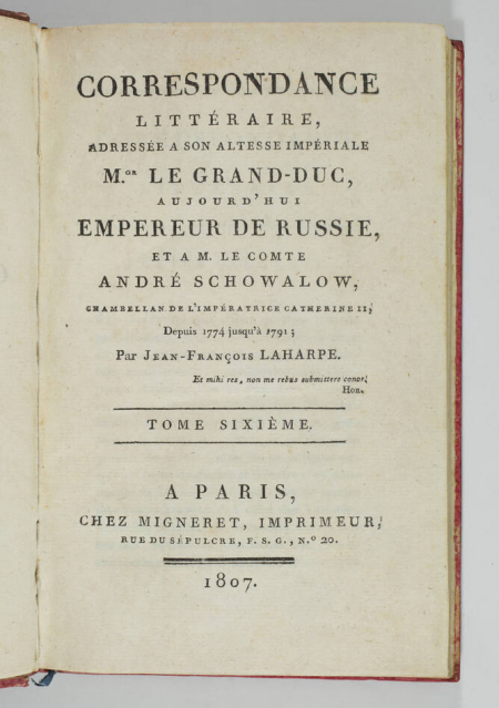 Correspondance littéraire au grand duc de Russie et au cte Schowalow - 1774-1791 - Photo 2, livre ancien du XIXe siècle