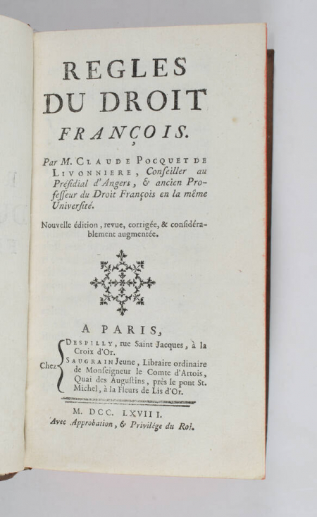 Règles du droit françois, par M. Claude Pocquet de Livonnière - 1768 - Photo 1, livre ancien du XVIIIe siècle