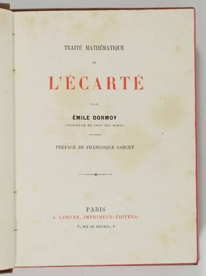 [Jeux de cartes] DORMOY - Traité mathématique de l écarté - (vers 1890) - Photo 1, livre rare du XIXe siècle