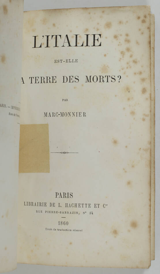 MARC-MONNIER - L Italie est-elle la terre des morts ? - 1860 - Photo 1, livre rare du XIXe siècle