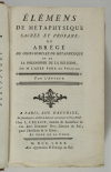 PARA du PHANJAS - Elémens de métaphysique sacrée et profane - 1780 - Photo 1, livre ancien du XVIIIe siècle
