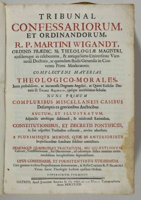 Wigandt - Tribunal confessariorum et ordinandorum - Madrid, Joachim Ibarra, 1763 - Photo 2, livre ancien du XVIIIe siècle