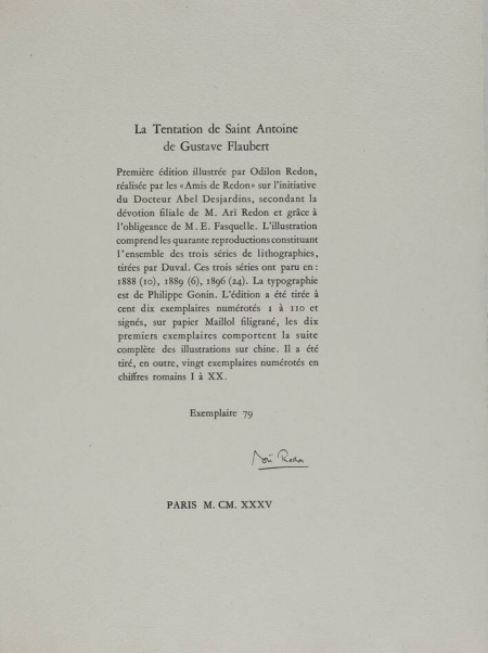 FLAUBERT - La Tentation de Saint Antoine, 1935  - Illustré par Odilon REDON - Photo 2, livre rare du XXe siècle