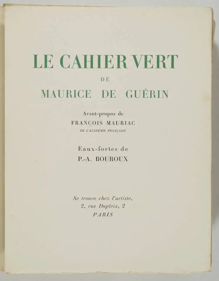 GUERIN - Le cahier vert - 1947 - eaux fortes de Bouroux - signé par l artiste - Photo 7, livre rare du XXe siècle