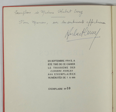CUNY (Hubert). Les ducs français, livre rare du XXe siècle