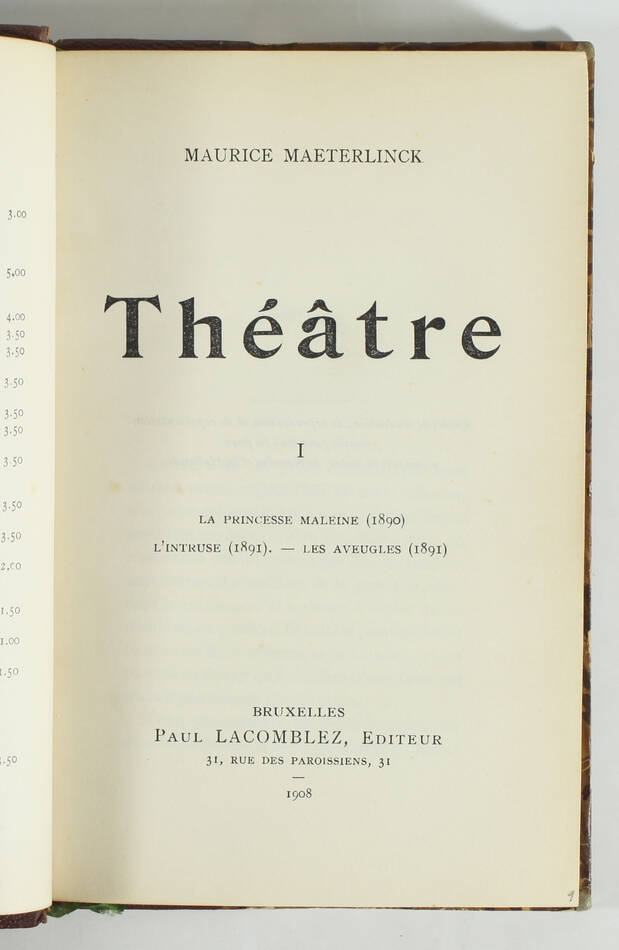 MAETERLINCK - Théâtre - 1908-1909 - 3 volumes - Reliures Flammarion-Vaillant - Photo 2, livre rare du XXe siècle