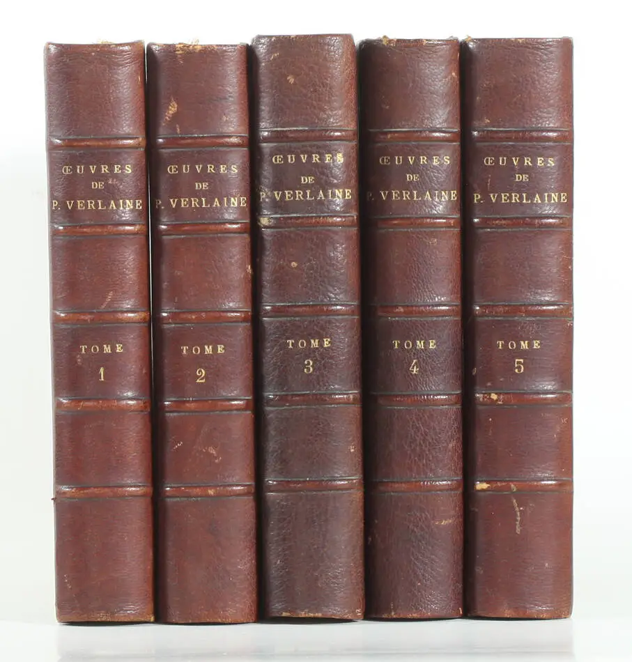 VERLAINE - Oeuvres complètes, Léon Vanier 1900 et 1899 - 5 volumes demi maroquin - Photo 0, livre rare du XXe siècle