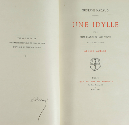 NADAUD - Idylle - 1883 - 1/70 japon signé par l'auteur - illustré Albert Aublet - Photo 0, livre rare du XIXe siècle