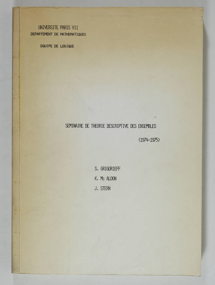 GRIGORIEFF - Séminaire de théorie descriptive des ensembles (1974-1975) - Photo 0, livre rare du XXe siècle