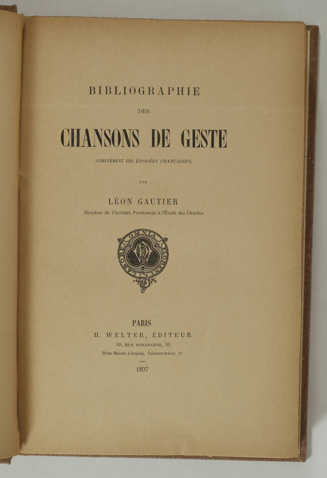 GAUTIER - Bibliographie des chansons de geste - 1897 - Photo 1, livre rare du XIXe siècle