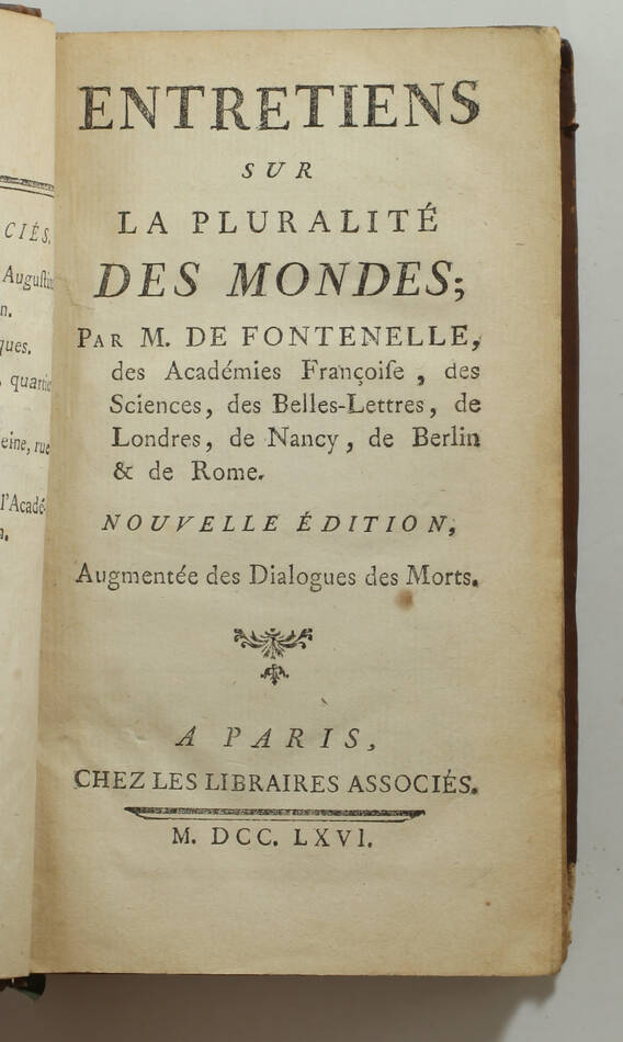 FONTENELLE - Entretiens sur la pluralité des mondes - 1766 - Planche - Photo 2, livre ancien du XVIIIe siècle