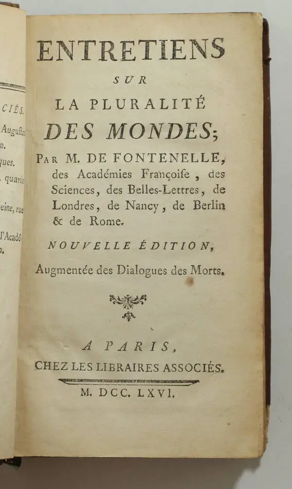 FONTENELLE - Entretiens sur la pluralité des mondes - 1766 - Planche - Photo 2, livre ancien du XVIIIe siècle