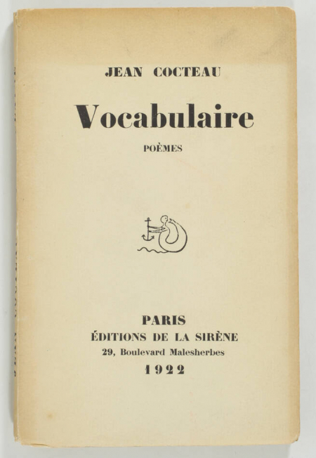 COCTEAU (Jean). Vocabulaire. Poèmes, livre rare du XXe siècle
